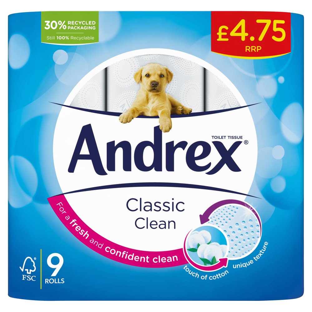 Andrex Classic Clean Toilet Tissue 9 Rolls