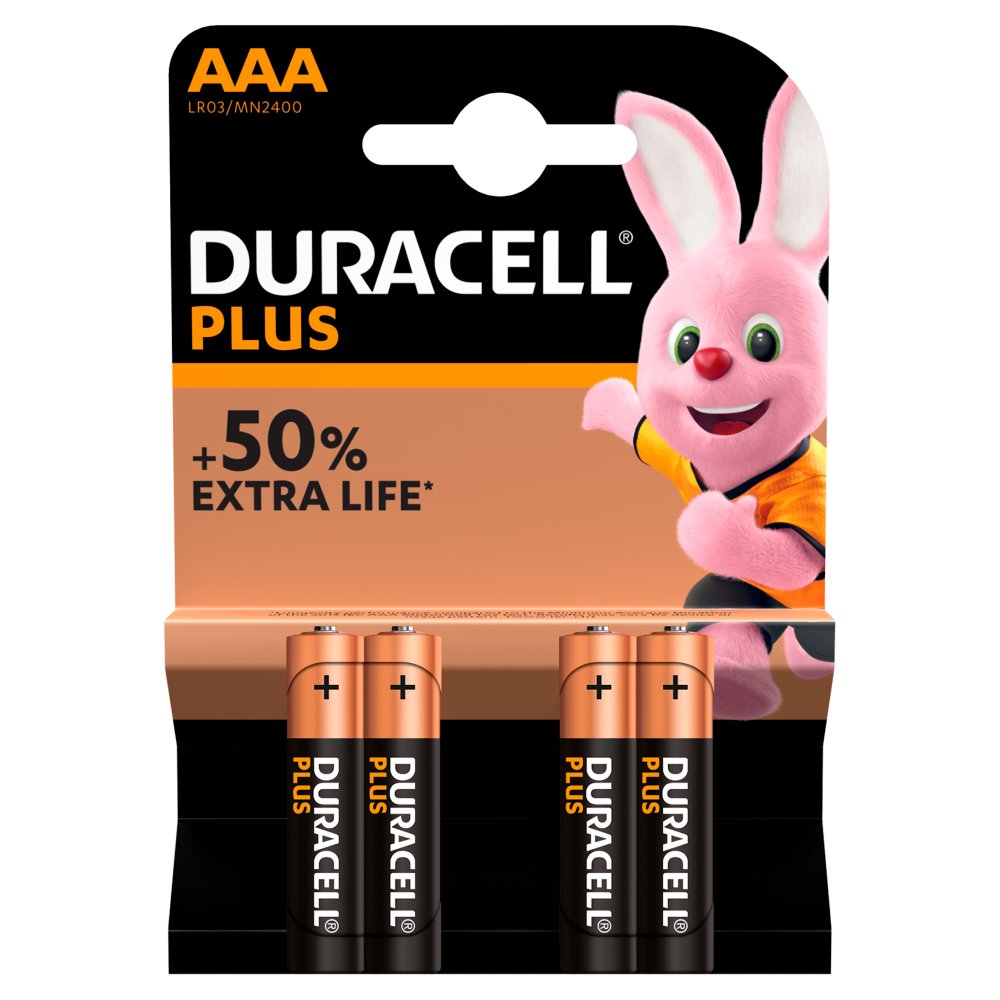 Duracell Plus AAA Alkaline Batteries, Pack of 4