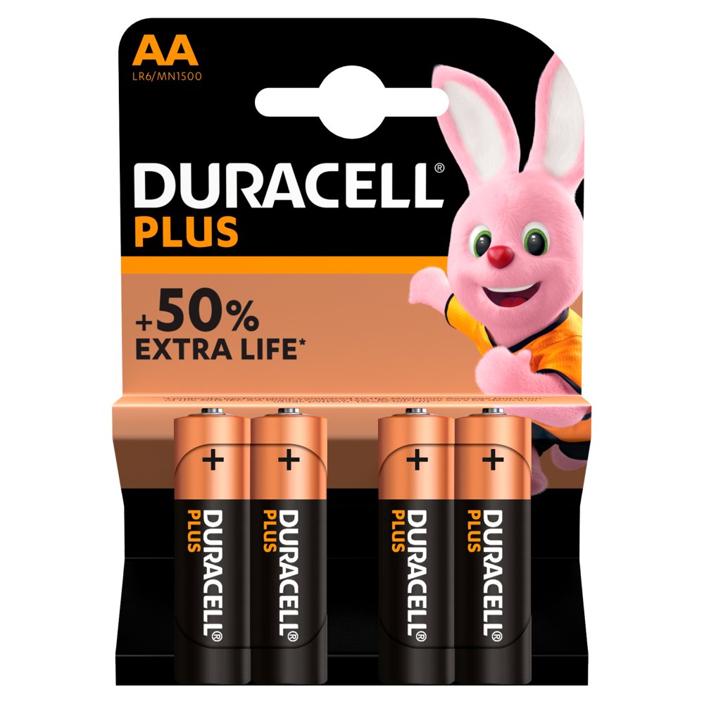 Duracell Plus AA Alkaline Batteries, Pack of 4